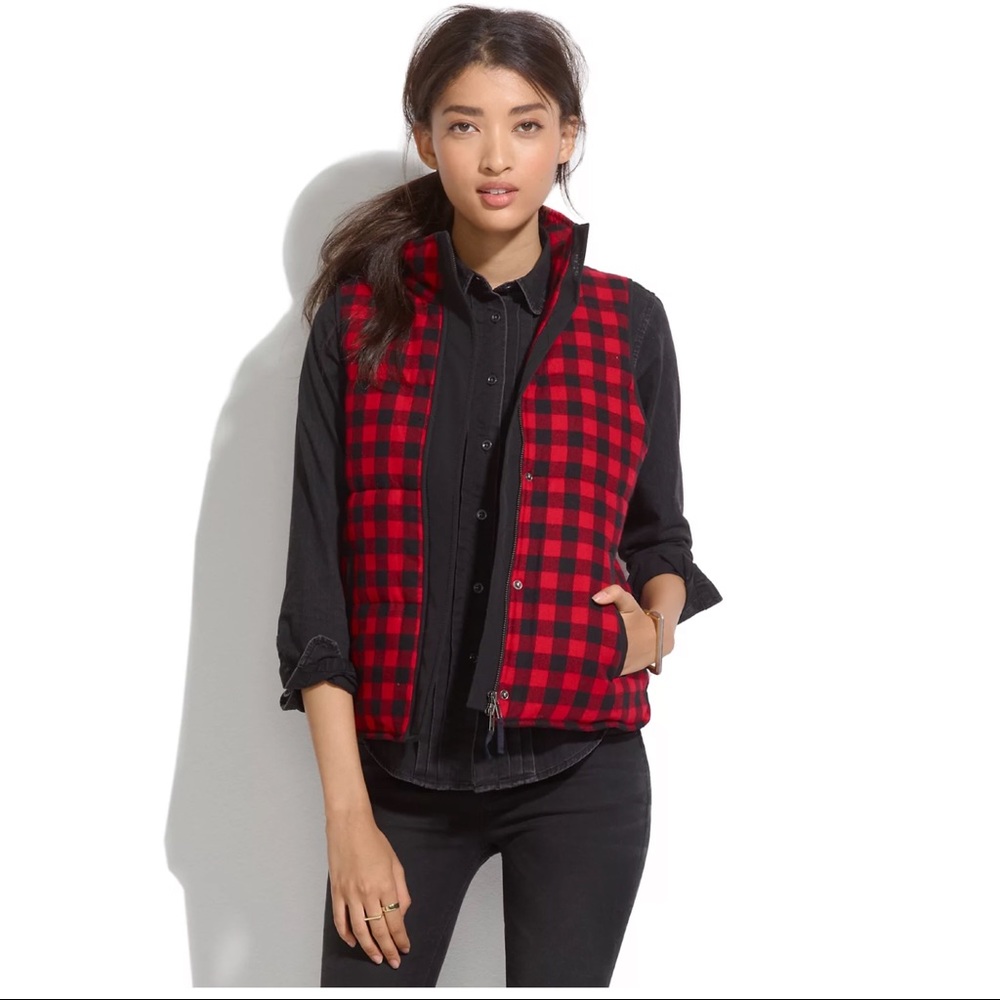 MADEWELL FIRESIDE VEST IN BUFFALO PLAID, SHERPA-LINED- SZ M